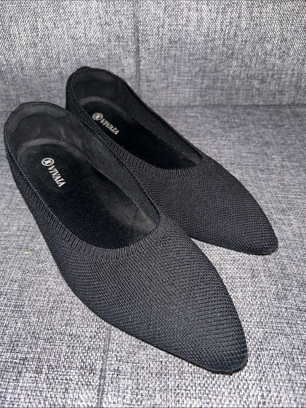 Vaneli Black Knit Pointed-Toe Flats